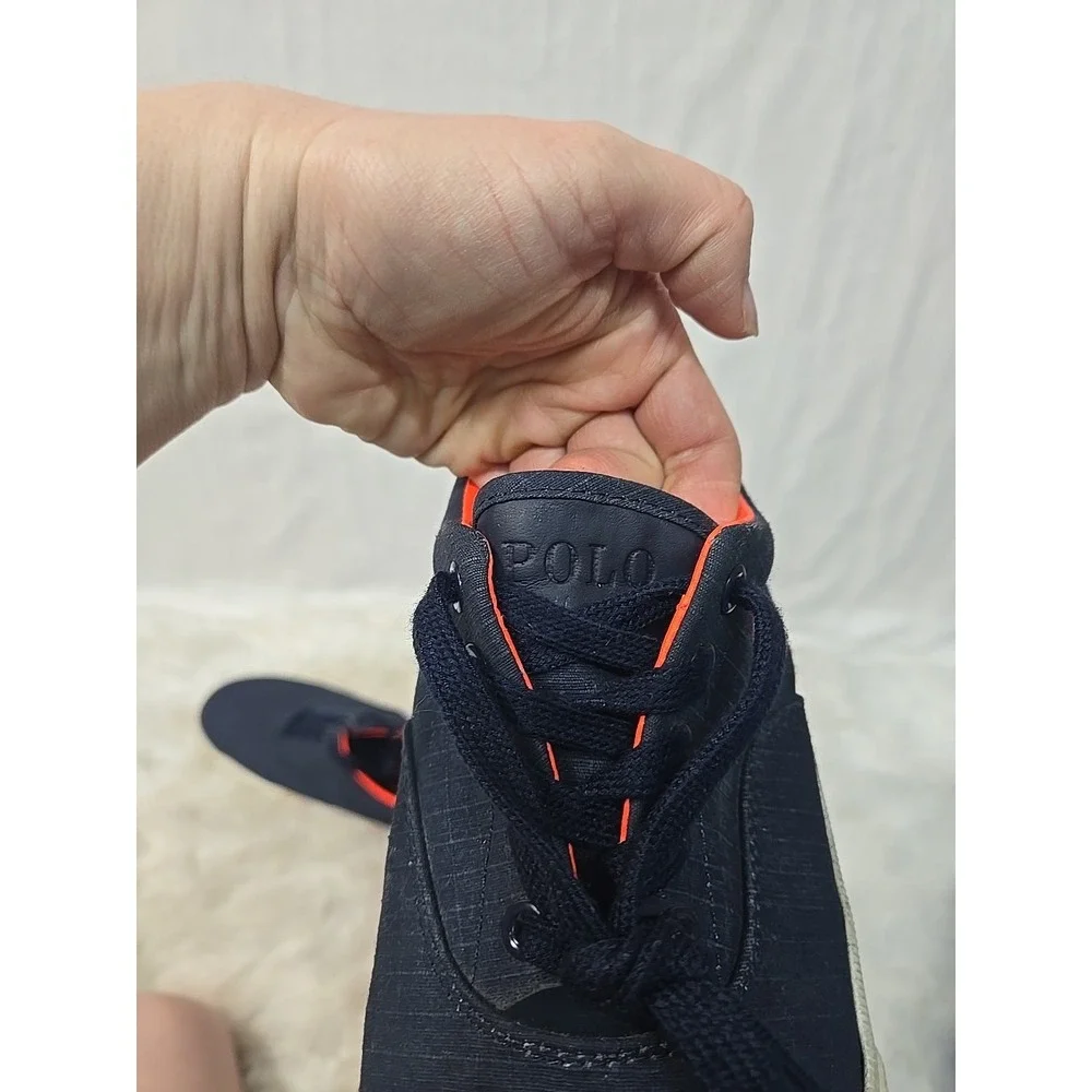 Polo Ralph Lauren Vaughn Navy Ripstop Leather Fashion Sneakers Men's 11D Orange‎